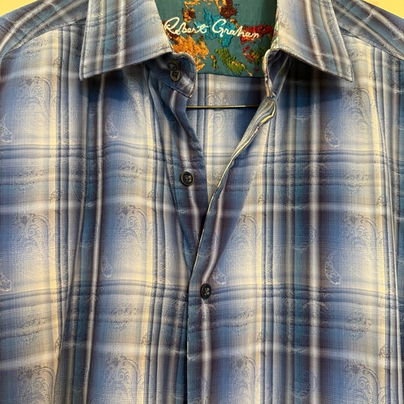 Robert Graham Men’s XL Button Down Shirt Blue Plaid Long Sleeve Designer Casual - Picture 3 of 6